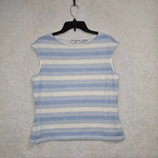 Kathy Ireland Womens Striped Sleeveless Boat Neck Top Size Large Blue White