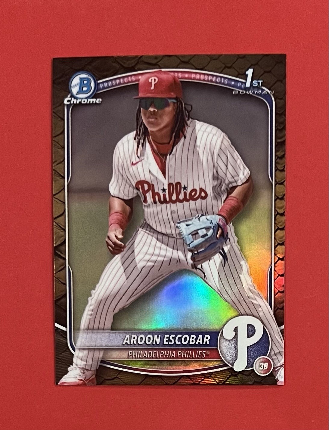 2025 1st Bowman Chrome Aroon Escobar Gold Reptilian Refractor /50 Phillies