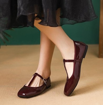 Damen Loafers Boat Ballet Mary Jane Riemen Schnalle Schuhe Pumps Knöchelriemen