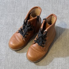 Monkey Feet USA Kids Pebbled Brown Leather Side Zip Combat Boots Size 4-5Y