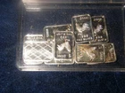 Silver Lot of Nine One Gram .999 Fine Silver Bars Rooster In Hard Plastic Case