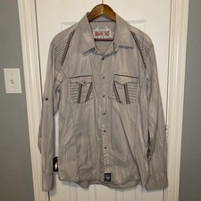 Wrangler Rock 47 Mens Western Button Up Shirt XL Grey Long Sleeve Embroidered