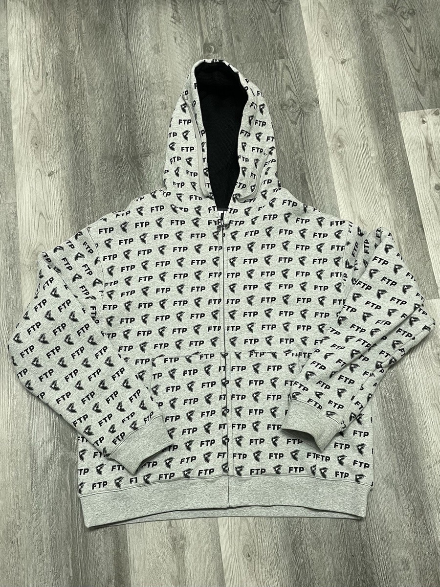 Size Large - FTP x Famous All Over Logo Zip Thermal Lined Hoodie 