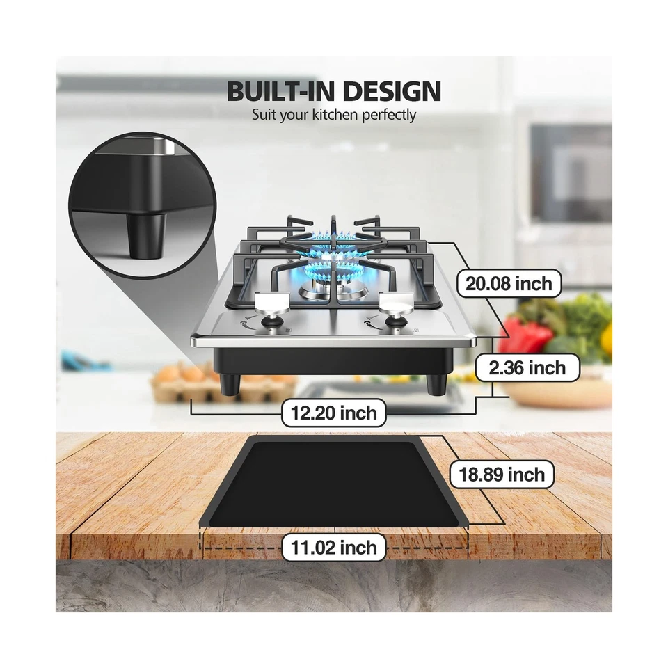 Fogão a gás 2 queimadores, cooktop de propano 12 polegadas, cooktop a gás portátil Nafewin Sta... - Imagem 2 de 4
