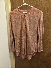 Lucky Brand Womens S Pink Half Button Blouse Partial New Tag Peasant Hilow Boho