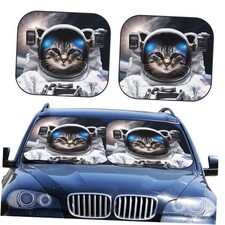 2-Piece Car Windshield Sun Shade Foldable Medium Funny Astronaut Cat Space