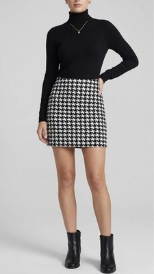 NWT Express Houndstooth Mini Skirt Womens XS Black White Plaid Checked Career