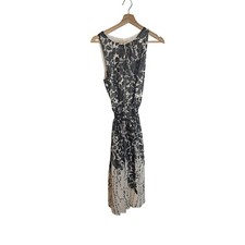 Talbots Tulips Midi Dress Black White Floral Belted Sleeveless Sz 8