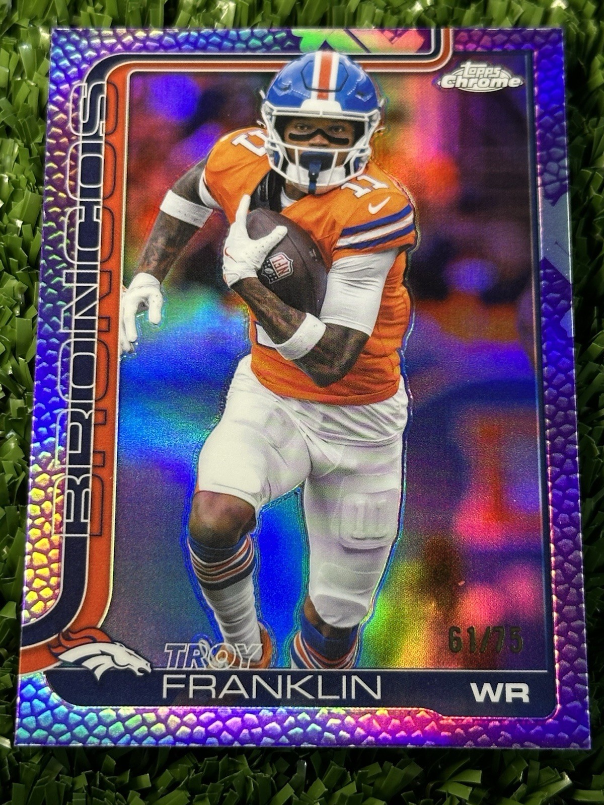 2025 Topps Chrome Troy Franklin Purple Football Leather #/75 Broncos