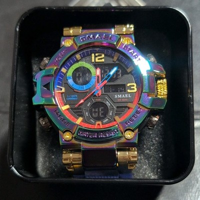 SMAEL 1611 Men's Chronograph Analog-Digital Quartz Watch Blue Silicone 50m