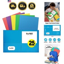 Folders with Pockets25 Pack, Assorted Colors, 2 Pocket Folders Fit Letter Siz...