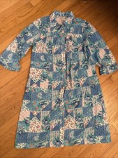 Vintage Models Coat Pearl Snap Housecoat Mumu Rose Patchwork Robe Size 12 Blue