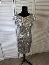 Lulus Silver Gold Sequin Bodycon Mini Dress Sz S Y2K Glam Party Clubwear Sparkly