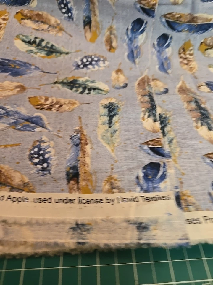Fabric Feathers Nature Bird Spiritual Animal Blue Cotton 2 Yards X 44" Quilt New - Image 2 of 4