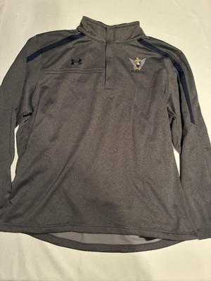Under Armour Pullover Mens 3XL Gray Fleece Mock Neck Navy Eagle Chest Pocket