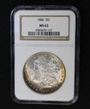 1886 NGC Graded MS 63 Morgan Silver Dollar Neon Rainbow Color Toned Coin