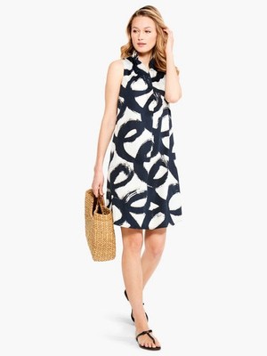 NIC+ZOE Sleeveless Shift Dress Womens XL Navy White Abstract Artistic Preppy NWT