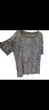Women's Glitter Sheer See Through Short Sleeve Mesh Top T Blouse L Goth Whimsy