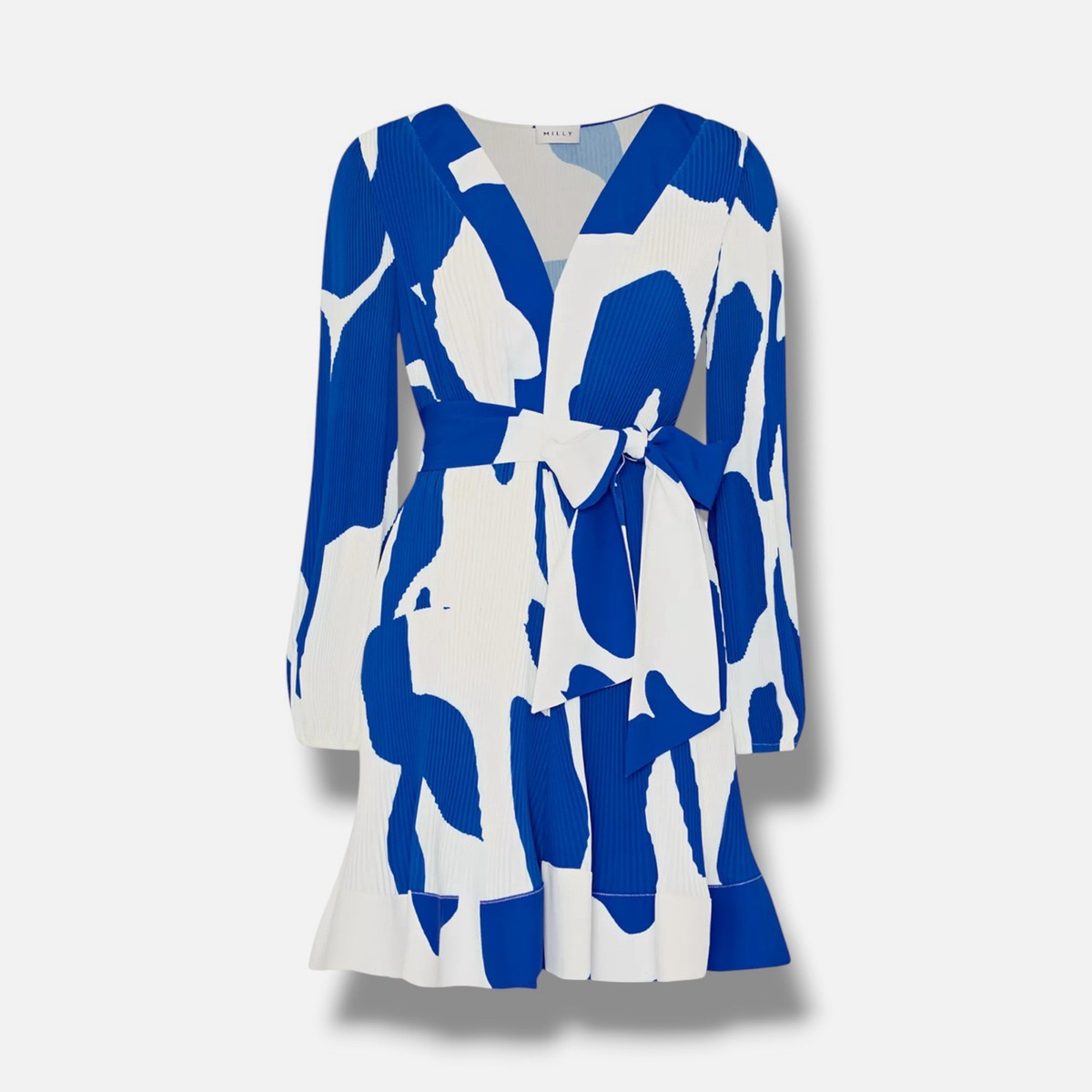 Milly Liv Grand Foliage Pleated Dress - Blue/White - 2 Milly Liv Grand Foliage Pleated Dress - Blue/White - 2