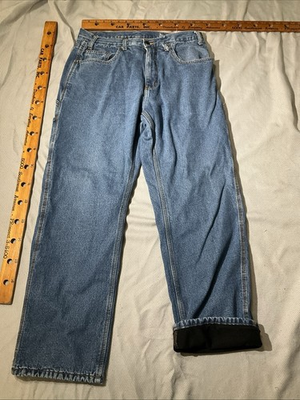#ad Rural King Real Work Wear Jeans Mens 34x32 Blue Denim Fleece Lined Carpenter $16.01