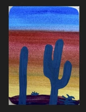 ACEO Art Card Original Mixed Media Sunset Abstract Landscape Painting 2.5”x3.5”