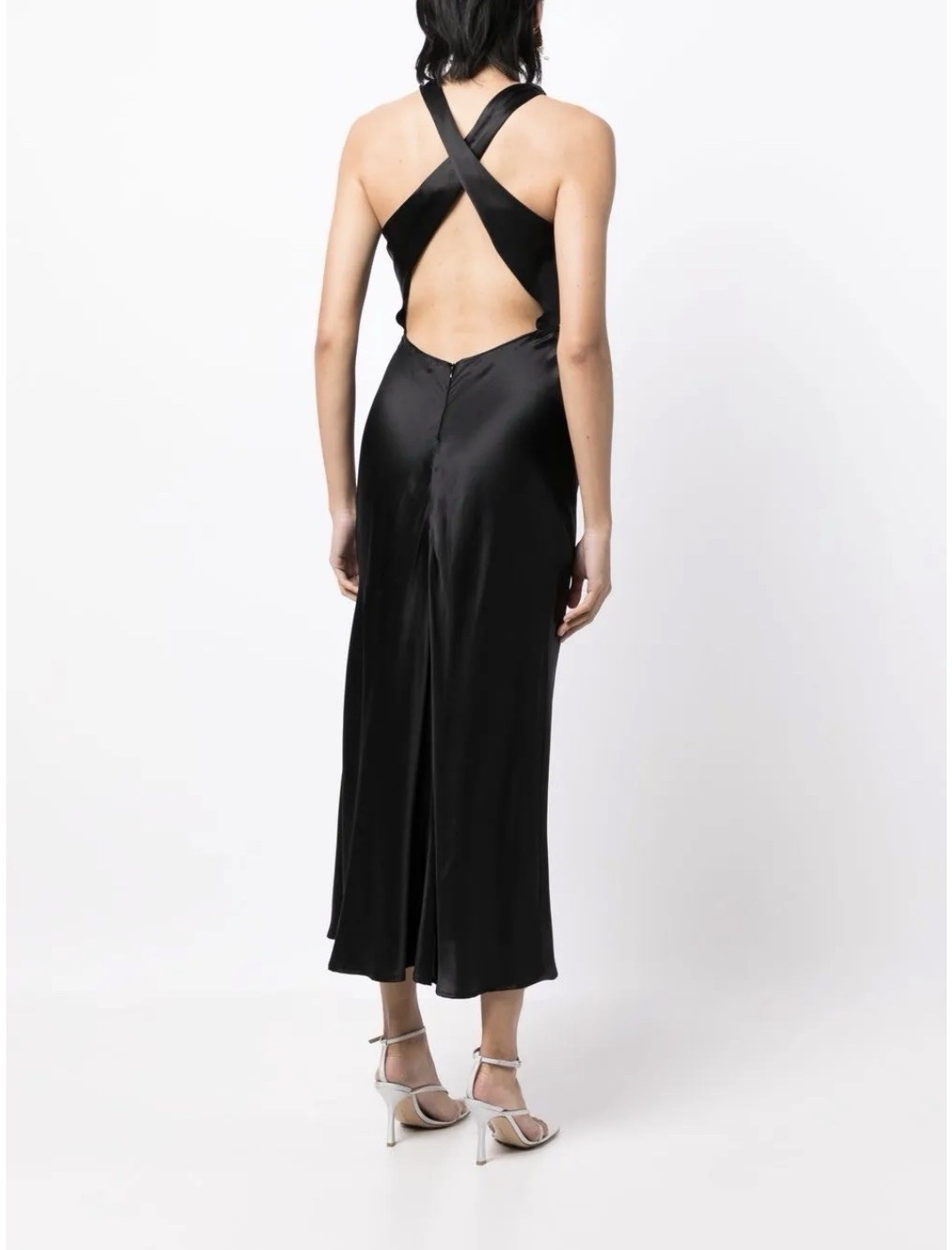 Reformation Women's Black 100% Silk Cross Back Sleeveless Midi Slip Dress Size 6