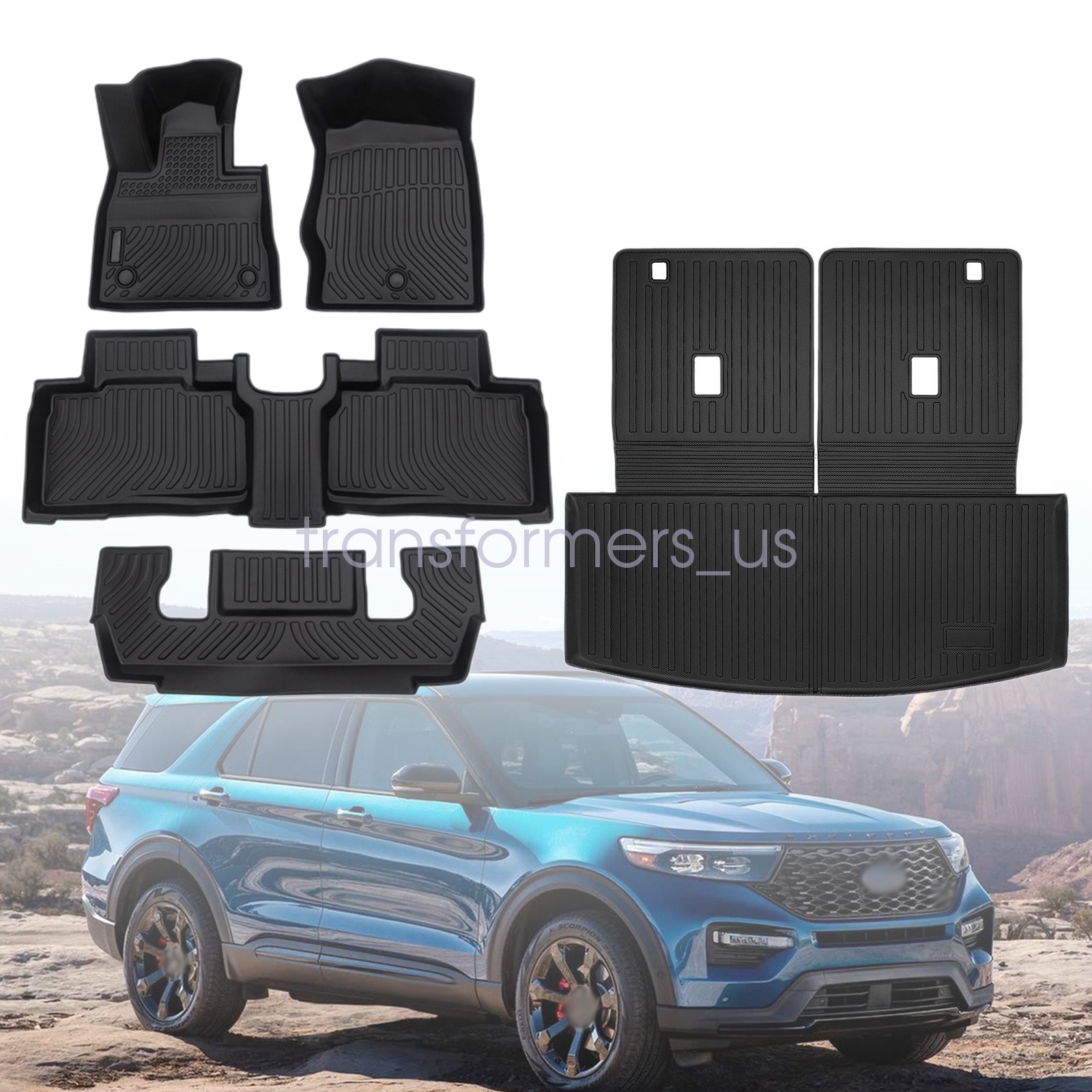 TPE Floor Mats+Trunk Cargo Liner+Backrest For 2020-2025 Ford Explorer 6-Seats