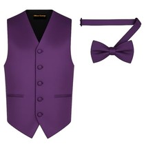 Men's Solid Formal Waistcoat Tuxedo Dress Vest Bow Tie XX-Large Dark Purple