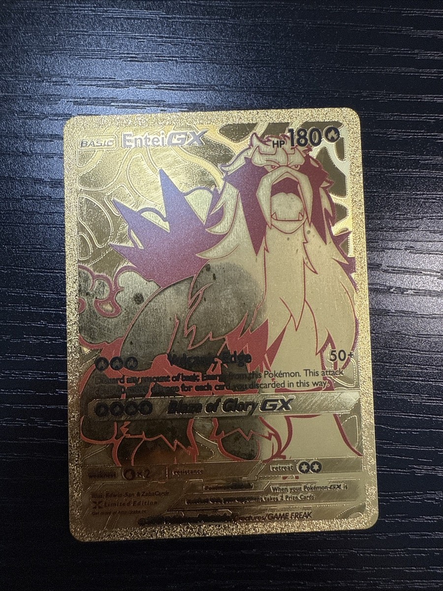 Entei GX HP 180 - Pokemon Fan Art - Textured Gold Foil Card - NM