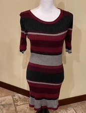 Sanctuary Cotton Blend Short Sleeve Ribbed Knit Dress Red Black Gray Size XS NWT