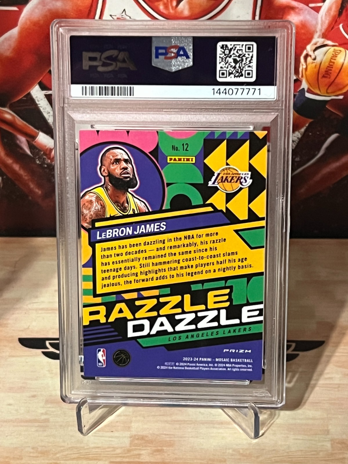 2023-24 Panini Mosaic Lebron James #12 Razzle Dazzle Prizm Case Hit SSP PSA 10 view 4