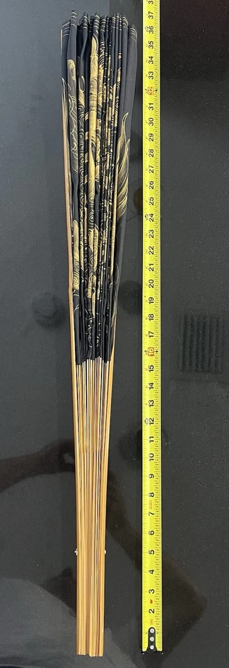 Vintage Chinese Oriental Dragon Hand Painted Bamboo Wall Fan 37” - Image 3 of 3