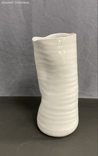 Modern White Ceramic Vase Rippled Texture Organic Form Minimalist Decor 8.5"