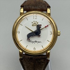 NKC Tracy Morgan Mens Watch 34mm Rotating Dog Gold Tone Leather New Battery