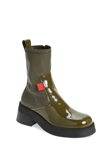 MIISTA Womens Green Heel Pull-Tab Tag 1" Platform Oliana Leather Booties 36
