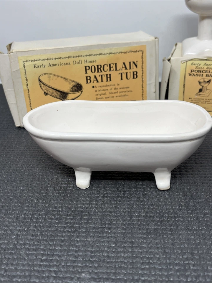Shackman Miniature Dollhouse Porcelain Tub Sink white lot bathroom Crazing Spots - Image 2 of 4