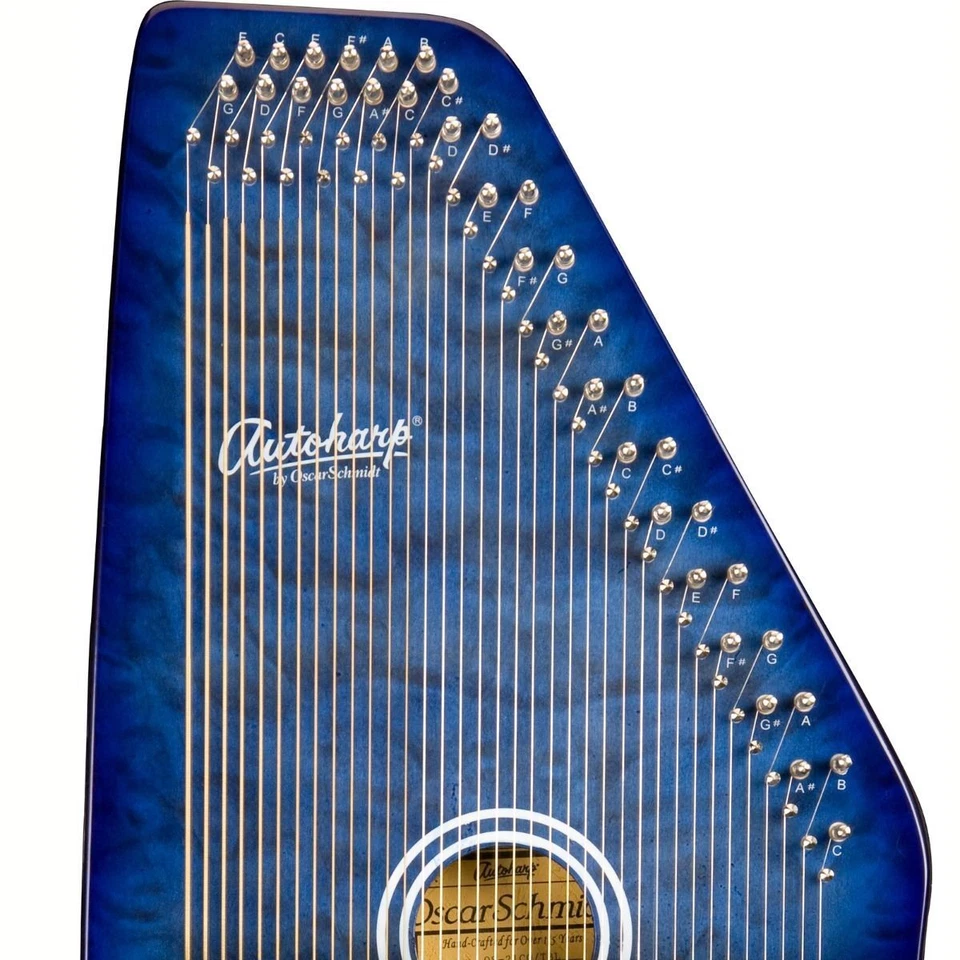 Oscar Schmidt OS21CQTBL 21 Chord Autoharp with Quilted Maple Top, Trans Blue - Image 4 of 4