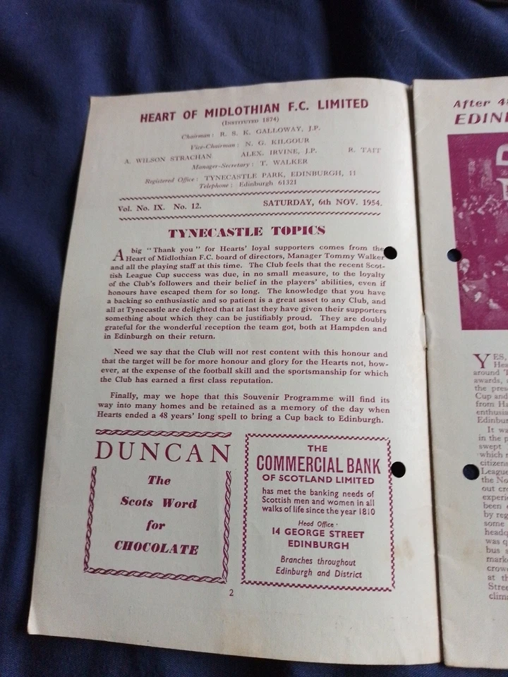 Hearts (Heart Of Midlothian) v Falkirk 6/11/1954 Pin Holes  - Image 2 of 4