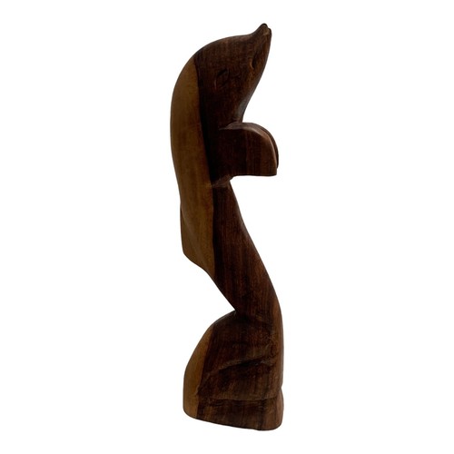 14" Hand-Carved Olive Wood Dolphin Statue - Signed Decorative Sculpture
