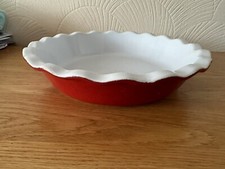 EMILE HENRY France Stoneware Glazed  Large Fluted Pie Dish 26cm Red & White 3126