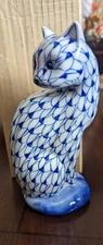 Andrea by Sadek Blue & White Cat Fishnet Pattern 7.5" Tall