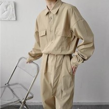 Men's Autumn Fashion Lapel Long Sleeve Loose Jumpsuit Romper Youth Cargo Pants