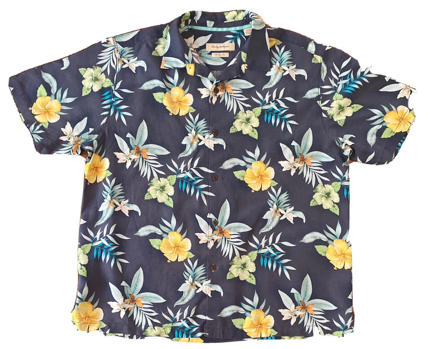 Tommy Bahama 100% Silk Floral Island Camp Shirt Size XL Traditional Fit Navy