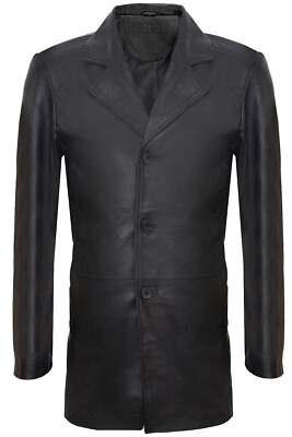 Herren 3/4 Schwarz Cromby Mantel Lamm Nappaleder Klassisch Retro Jacke 