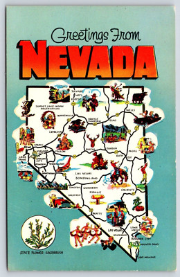 Nevada Aerial Map Vintage Postcard
