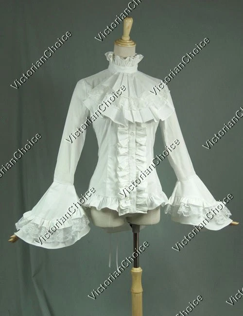 Blusa Camisa Top Jabot Blanca Victoriana Punk Gótica Mujer Vintage Algodón B018 Foto 2 de 4