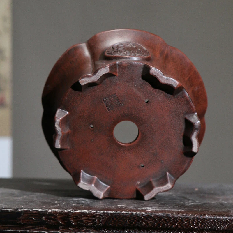 Purple Sand Round Circle Bonsai Pot Vase Tradition Chinese Carved  Decoration - Image 4 of 4