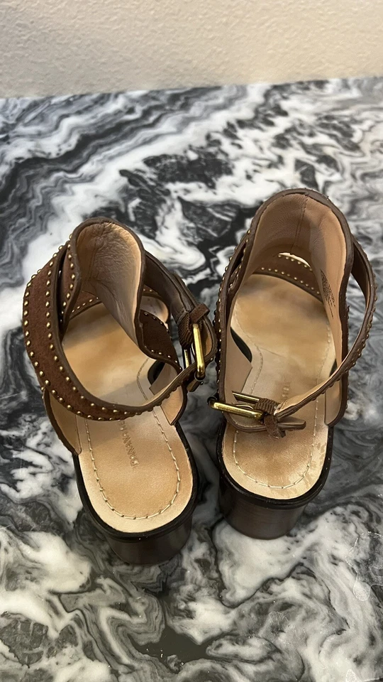 Sandalia Banana Republic para mujer marrón aturdimiento cuero tacón bloque correa al tobillo talla 5,5 Foto 4 de 4