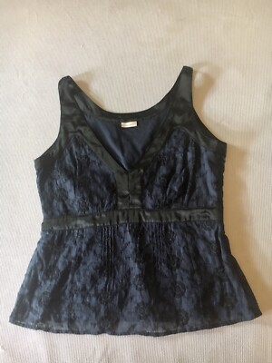 NOA NOA, Event-Sleeveless-V Neck-Satin Trim-Midnight Blue-Vest Top. M. Worn Once