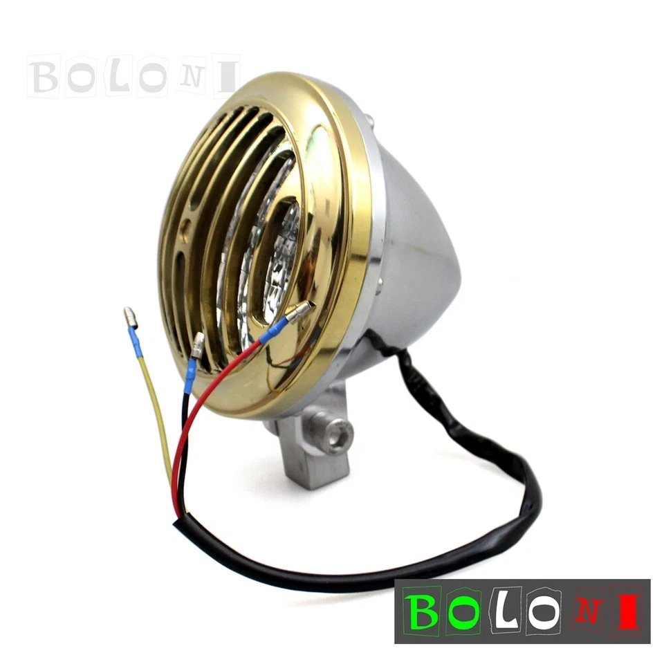 Lámpara de faro con cubierta de latón con aletas para motocicleta para Harley Café Racer Bobber Foto 3 de 4